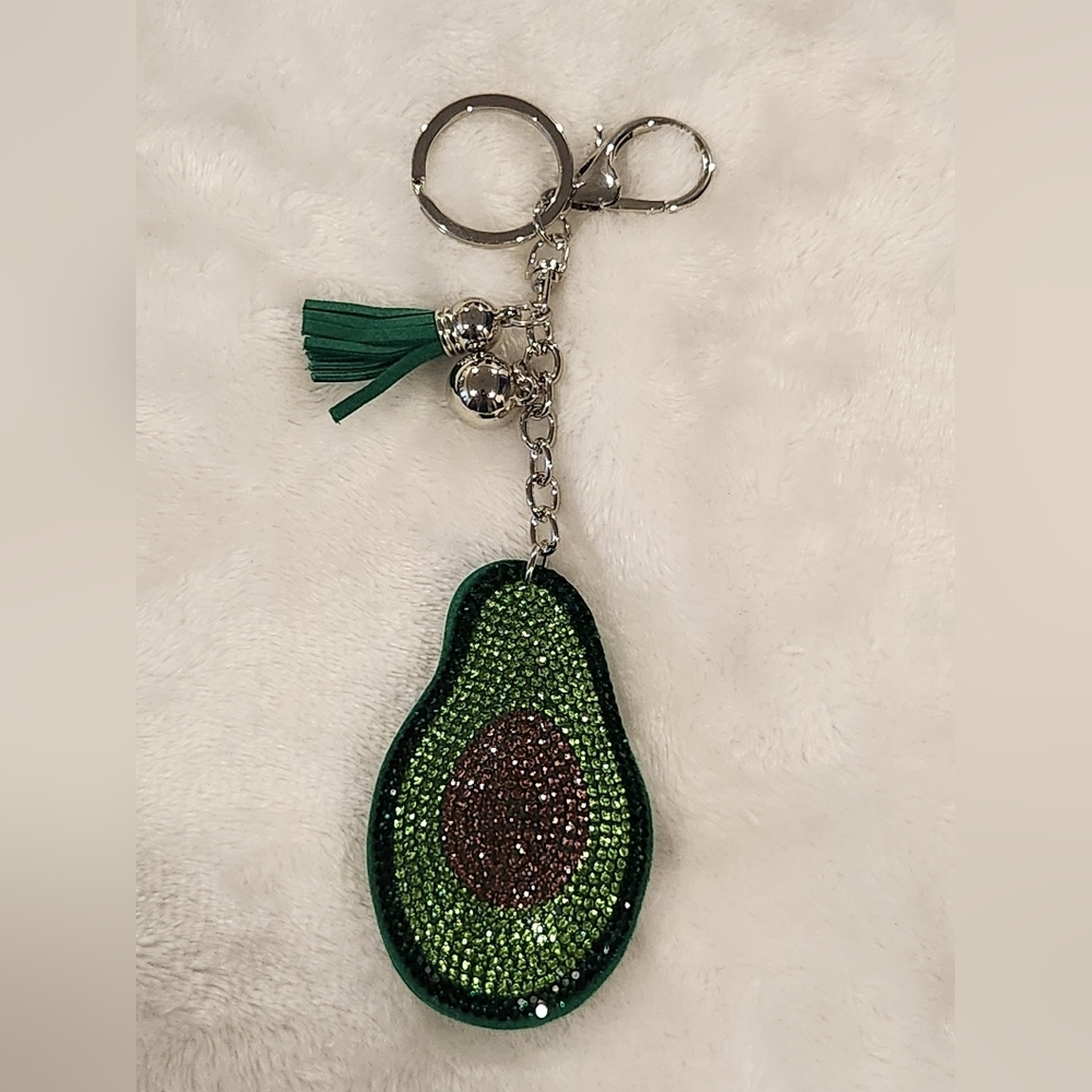 Rhinestone Green Avocado Keychain Bag Charm